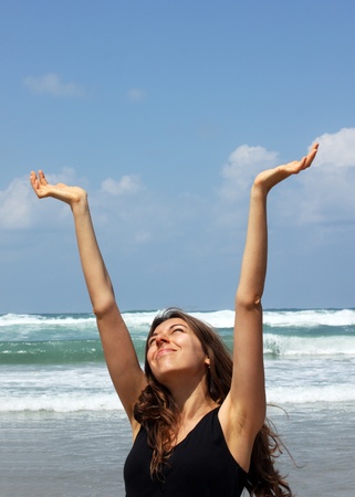 Beautiful girl on the beachの写真素材