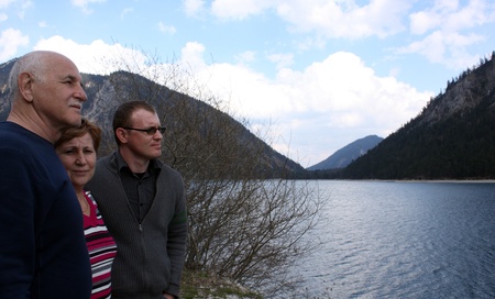Parents and adult son travel togetherの写真素材
