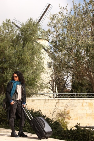 Beautiful girl traveling alone  Spring  Jerusalem の写真素材