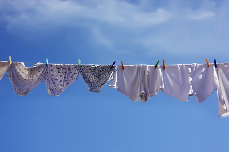 Streets of Jerusalem. Pure linen is dried on the street.の写真素材