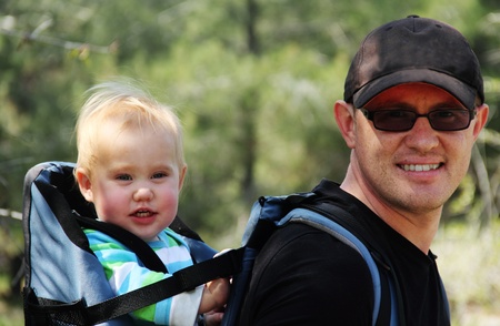 Dad and Child in Baby Hikingの写真素材