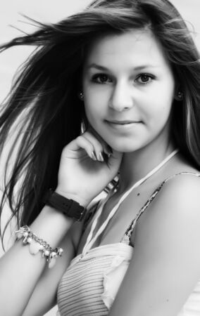 face portrait of a beautiful young girlの写真素材