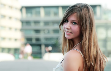 face portrait of beautiful young girlの写真素材