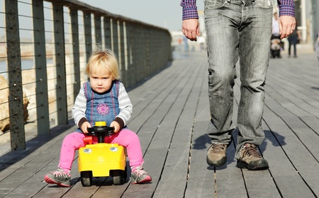 father and daughter on vacation at seaの写真素材