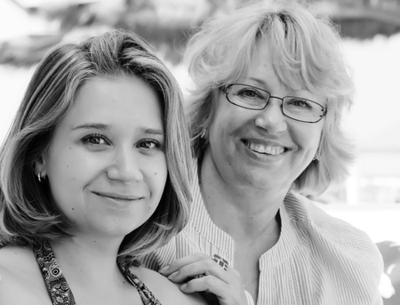 Mother and daughter on vacation at sea  Focus on young woman  の写真素材