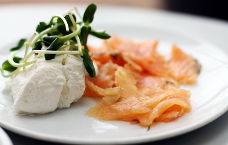 smoked salmon with white cheeseの写真素材
