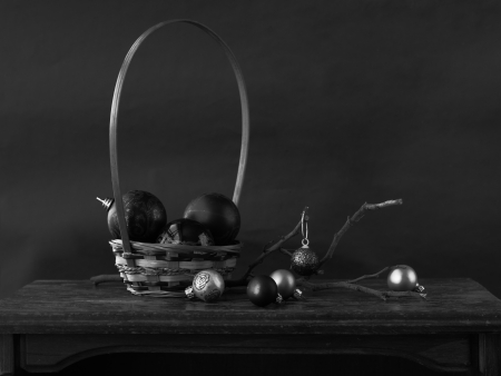 Christmas decorations on dark backgroundの写真素材