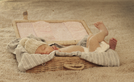 sleeping newborn baby girl  Photo in old image style  