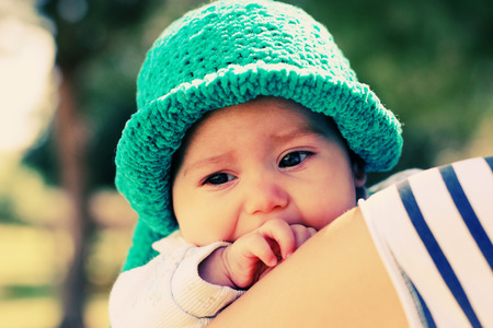 Portrait 3 month old baby outdoorsの写真素材