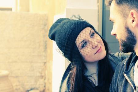 Portrait of young couple outdoorの写真素材
