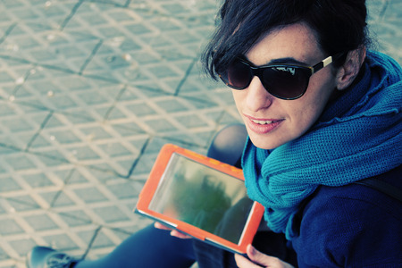 woman with tabletの写真素材