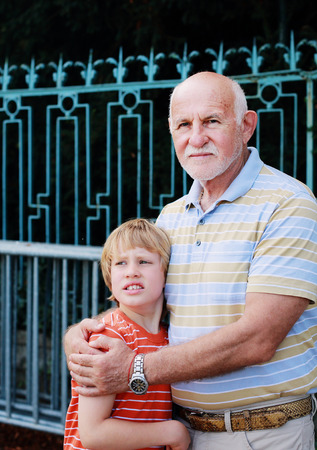 grandfather with his 7 year old autistic grandsonの写真素材