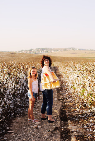 mother and daughter outdoorsの写真素材