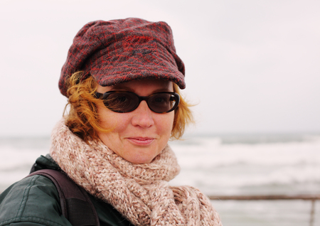 Portrait of beautiful 35 years old woman outdoorsの写真素材