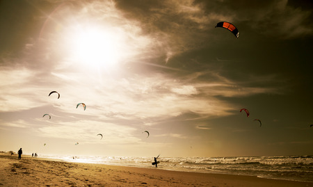 Wallpaper with winter beach in sunset colors