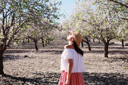 Spring portrait of beautiful 40 years old woman outdoorsの写真素材