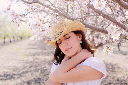 Portrait of beautiful woman outdoorsの写真素材