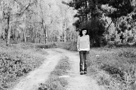 Portrait of beautiful 40 years old woman outdoorsの写真素材