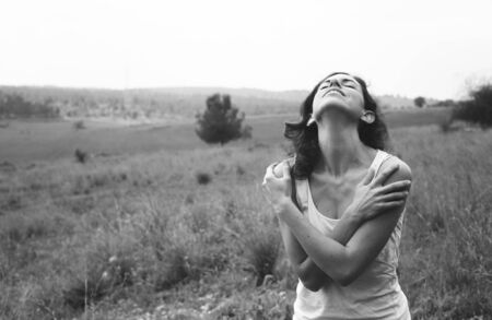 Portrait of beautiful 40 years old woman outdoorsの写真素材