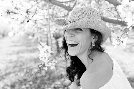 Spring portrait of beautiful 40 years old woman outdoorsの写真素材