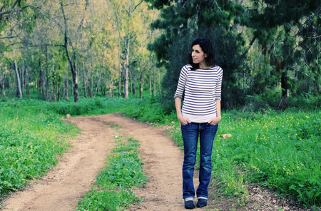 Portrait of beautiful 40 years old woman outdoorsの写真素材