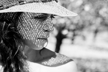 Portrait of beautiful 40 years old woman outdoorsの写真素材