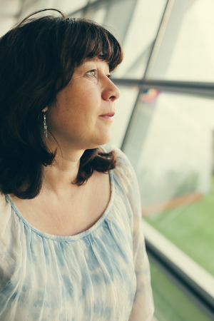 Portrait of beautiful real 45 years old womanの写真素材