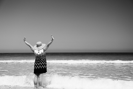 Senior woman on the beachの写真素材