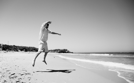 Portrait of senior man on the beachの写真素材
