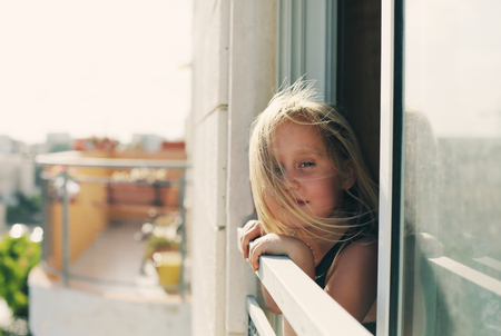 Portrait of 5 years old happy girlの写真素材