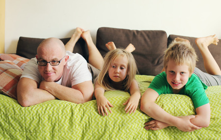 father with two kidsの写真素材