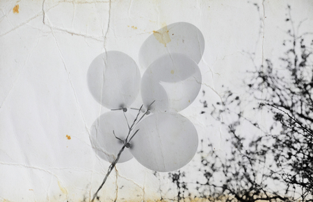 white balloons on blue sky backgroundの写真素材