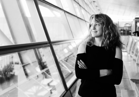 Indoor portrait of beautiful 40 years old womanの写真素材