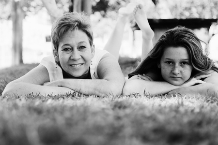 Portrait of mother and daughter. Positive human emotions, feelings, joy.の写真素材