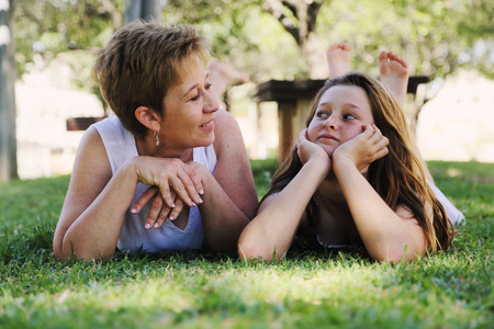 Portrait of mother and daughter. Positive human emotions, feelings, joy.の写真素材