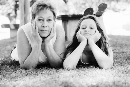 Portrait of mother and daughter. Positive human emotions, feelings, joy.の写真素材
