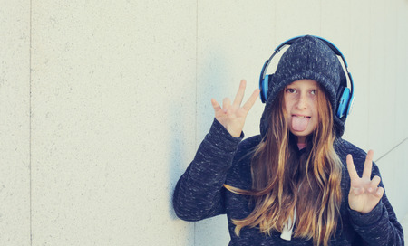 Portrait of 12 years old teenage girl outdoorの写真素材