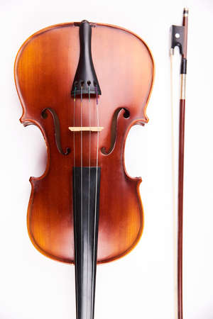 Violin and bow on a light white background