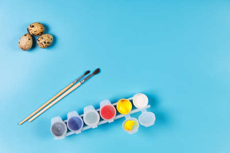 Eggs for Easter drawing set painting blue backgroundの写真素材