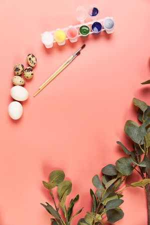 Eggs set for drawing painting for Easter pink backgroundの写真素材