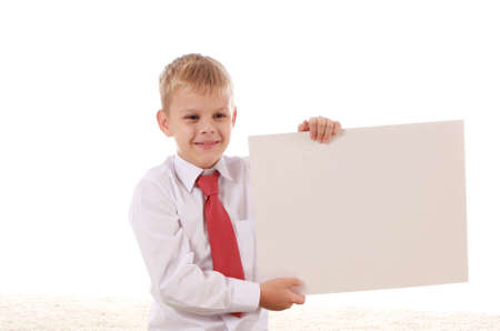 Teenage boy and banner with space for textの写真素材