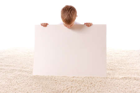 Teenage boy and banner with space for textの写真素材