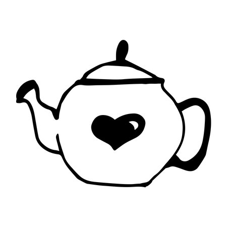 Teapot in continuous line art drawing style. Herbal tea black linear design isolated on white background. Vector illustrationのイラスト素材