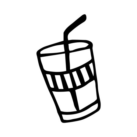 A glass with a cocktail tube. Glass for drinks. Vector icon of a cocktail glass with a straw.のイラスト素材