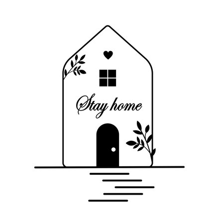 Continuous thin line home vector illustration, minimalist house icon. One line art cottage building. Linear illustration of a house.のイラスト素材