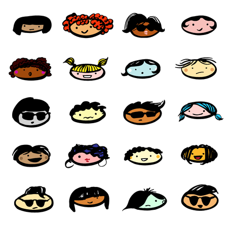 different faces on white backgroundのイラスト素材