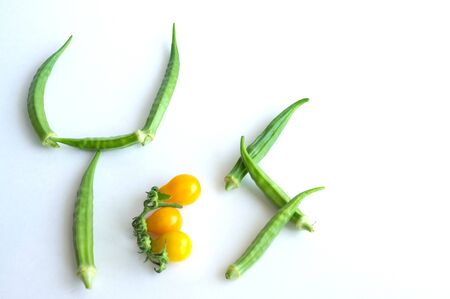 Yes word formed with vegetables tomatoes の写真素材