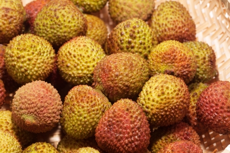 Fresh Litchi fruits isolated on white backgroundの写真素材