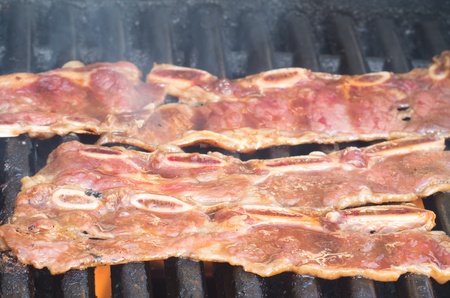 Korean short ribs grilled on a barbecueの写真素材