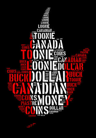 Canada monetary concept with word cloud with shape of maple leafの写真素材